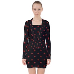 Candy Apple Black Pattern V-neck Bodycon Long Sleeve Dress by snowwhitegirl