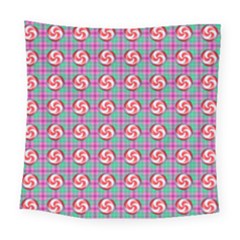 Peppermint Candy Pink Plaid Square Tapestry (large)