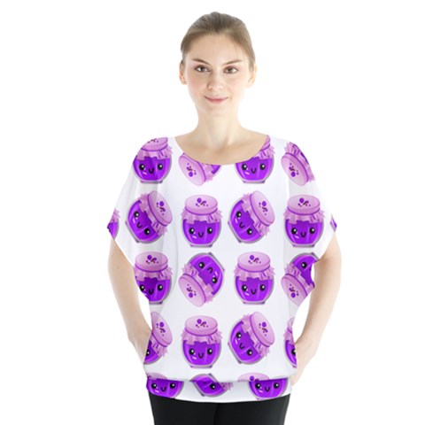 Kawaii Grape Jam Jar Pattern Batwing Chiffon Blouse by snowwhitegirl