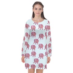 Pink Flower Elephant Long Sleeve Chiffon Shift Dress  by snowwhitegirl