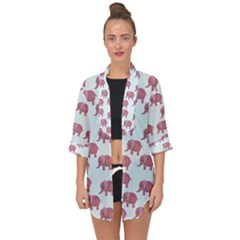 Pink Flower Elephant Open Front Chiffon Kimono by snowwhitegirl