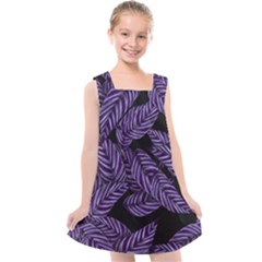 Tropical Leaves Purple Kids  Cross Back Dress