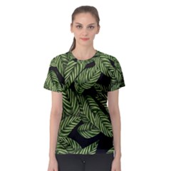 Tropical Leaves On Black Women s Sport Mesh Tee