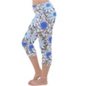 Vintage White Blue Flowers Lightweight Velour Capri Yoga Leggings View2