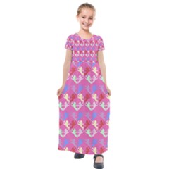 Colorful Cherubs Pink Kids  Short Sleeve Maxi Dress