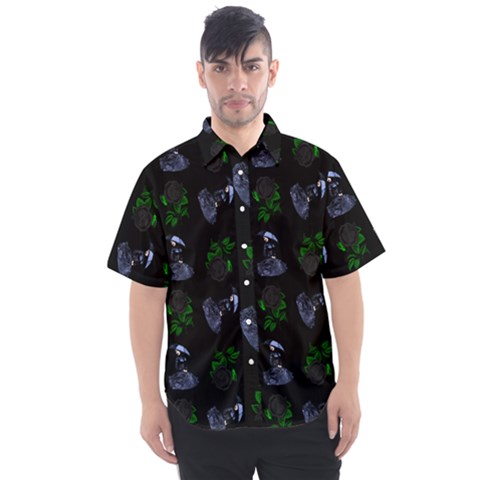 Gothic Girl Rose Black Pattern Men s Short Sleeve Shirt by snowwhitegirl