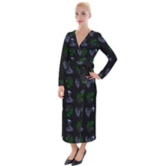 Gothic Girl Rose Black Pattern Velvet Maxi Wrap Dress