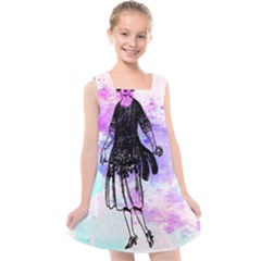 Vintage Girl Abstract Watercolor Kids  Cross Back Dress