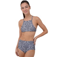 Victorian Paisley Grey High Waist Tankini Set