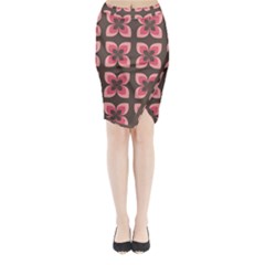 Retro Flower Pink Brown Midi Wrap Pencil Skirt