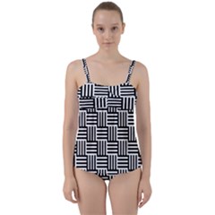 Black And White Basket Weave Twist Front Tankini Set by retrotoomoderndesigns