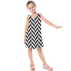 Black And White Herringbone Kids  Sleeveless Dress by retrotoomoderndesigns