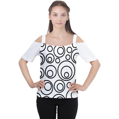 Abstract Black On White Circles Design Cutout Shoulder Tee by LoolyElzayat