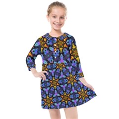 Blue Flowers Wallpaper Backgrounds Kids  Quarter Sleeve Shirt Dress by Pakrebo