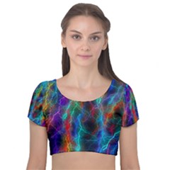 Wizzard Flashes Pattern Abstract Velvet Short Sleeve Crop Top 