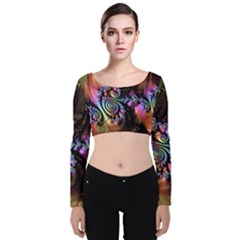 Fractal Colorful Background Velvet Long Sleeve Crop Top