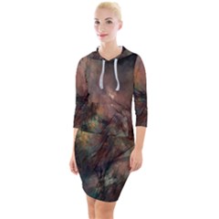 Abstract Fractal Digital Backdrop Quarter Sleeve Hood Bodycon Dress