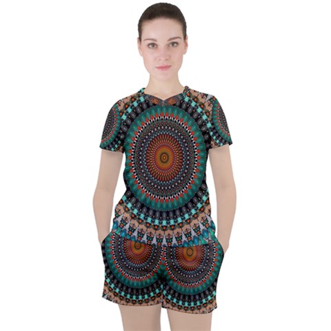 Ornament Circle Picture Colorful Women s Tee And Shorts Set by Pakrebo