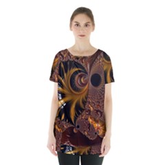 Fractal Brown Golden Intensive Skirt Hem Sports Top by Pakrebo