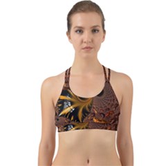 Fractal Brown Golden Intensive Back Web Sports Bra by Pakrebo