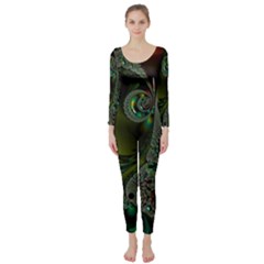 Fractal Intensive Green Olive Long Sleeve Catsuit by Pakrebo