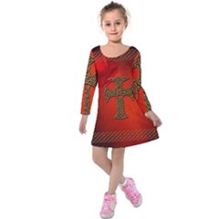 Wonderful Celtic Cross On Vintage Background Kids  Long Sleeve Velvet Dress by FantasyWorld7