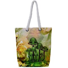 Awesome Funny Mushroom Skulls With Roses And Fire Full Print Rope Handle Tote (small) by FantasyWorld7