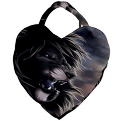 Angry Lion Digital Art Hd Giant Heart Shaped Tote by Sudhe