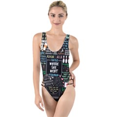 Book Quote Collage High Leg Strappy Swimsuit by Sudhe