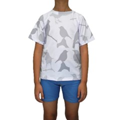 Bird Watching - Greyscale Kids  Short Sleeve Swimwear by WensdaiAmbrose