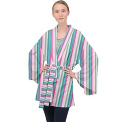 Candy Stripes 1 Velvet Kimono Robe by retrotoomoderndesigns