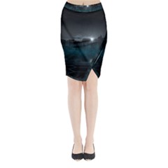 Skyline Night Star Sky Moon Sickle Midi Wrap Pencil Skirt