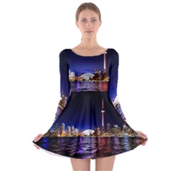 Toronto City Cn Tower Skydome Long Sleeve Skater Dress