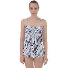 Abstract Minimalistic Text Typography Grayscale Focused Into Newspaper Babydoll Tankini Set by Sudhe