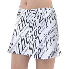 Abstract Minimalistic Text Typography Grayscale Focused Into Newspaper Tennis Skirt by Sudhe