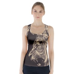 Angry Male Lion Racer Back Sports Top