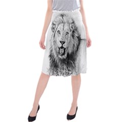 Lion Wildlife Art And Illustration Pencil Midi Beach Skirt by Sudhe