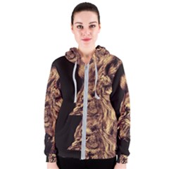 Angry Male Lion Gold Women s Zipper Hoodie by Sudhe