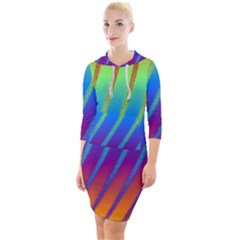 Abstract Fractal Multicolored Background Quarter Sleeve Hood Bodycon Dress