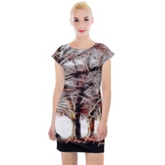 Autumn Fractal Forest Background Cap Sleeve Bodycon Dress