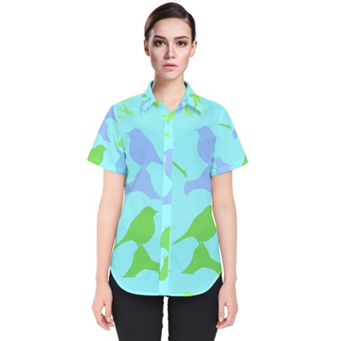 Bird Watching - Light Blue Green- Women s Short Sleeve Shirt by WensdaiAmbrose