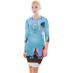 Pig Animal Love Quarter Sleeve Hood Bodycon Dress by Sudhe