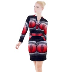 Red Eye Button Long Sleeve Dress by Sudhe