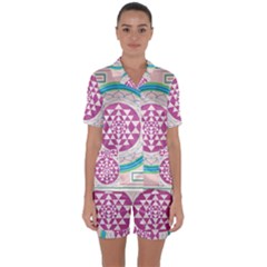 Mandala Design Arts Indian Satin Short Sleeve Pyjamas Set