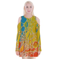 Bubbles Abstract Lights Yellow Velvet Long Sleeve Shoulder Cutout Dress by Sudhe