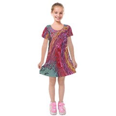 Color Rainbow Abstract Flow Merge Kids  Short Sleeve Velvet Dress