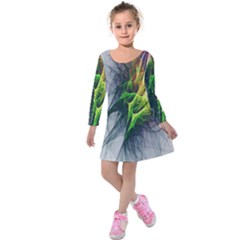 Fractal Art Paint Pattern Texture Kids  Long Sleeve Velvet Dress by Sudhe