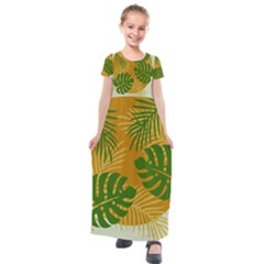 Leaf Leaves Nature Green Autumn Kids  Short Sleeve Maxi Dress