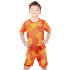 Background Pattern Of Orange Mosaic Kids  Tee And Shorts Set