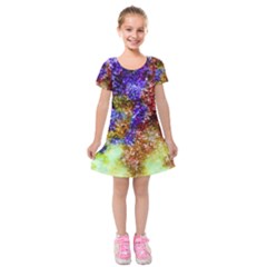 Splashes Of Color Background Kids  Short Sleeve Velvet Dress